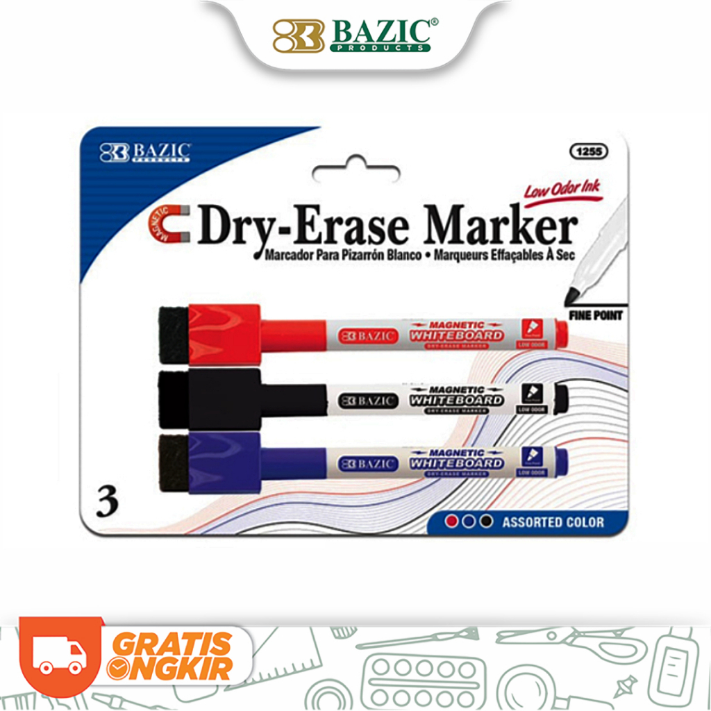 BAZIC Assorted Colors Fine Tip Dry-Erase Markers (4/Pack) Bazic Products