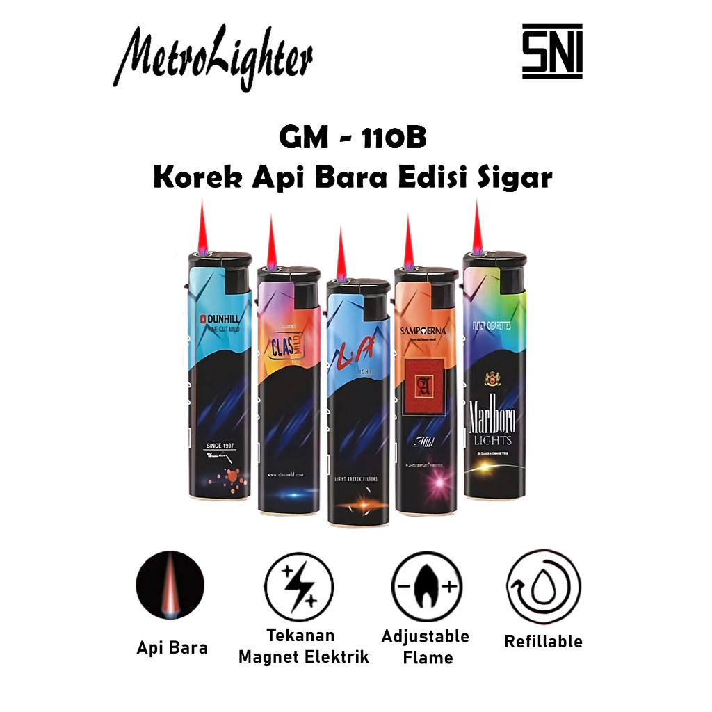 Jual Mancis Korek Api Gas Bara Windproof Metro Lighter SNI GM-110B ...