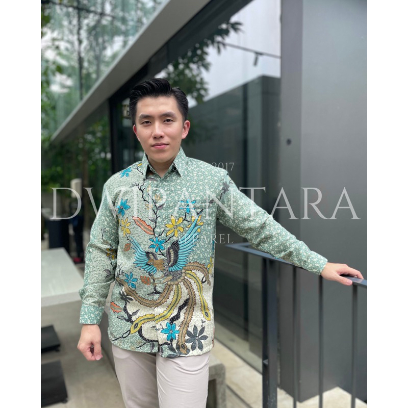 Jual Batik Arga Sage Green Hijau Sage, Batik Pria Premium, Lengan