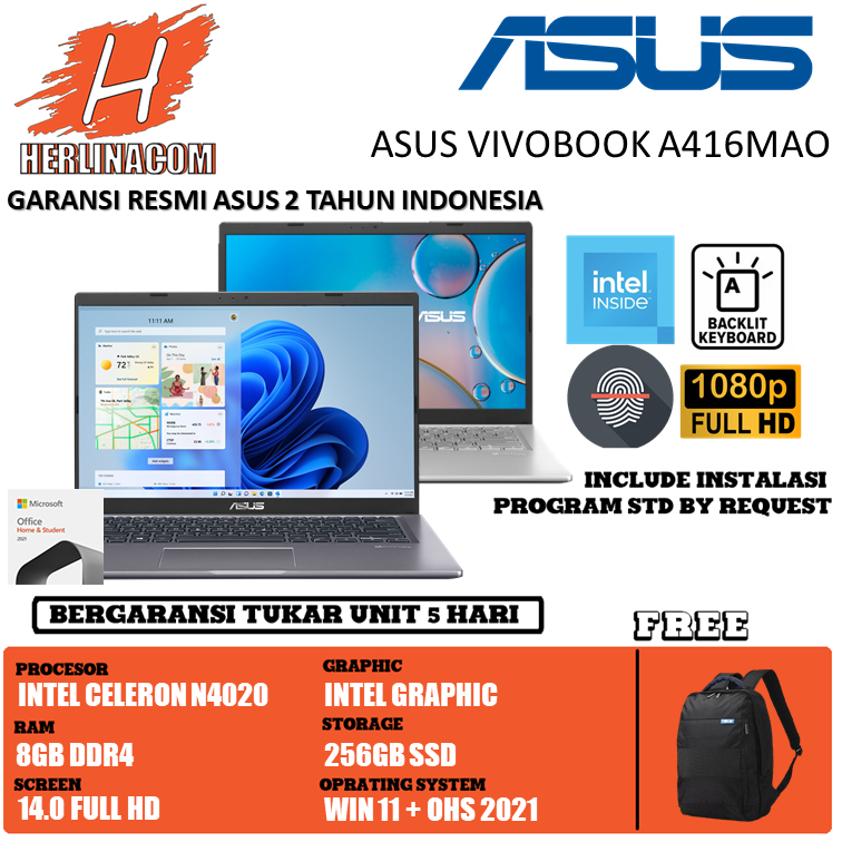 Jual Laptop Asus Vivobook 14 A416mao L410ma Celeron N4020 8gb Ssd 512gb Fhd Backlight Windows 9831