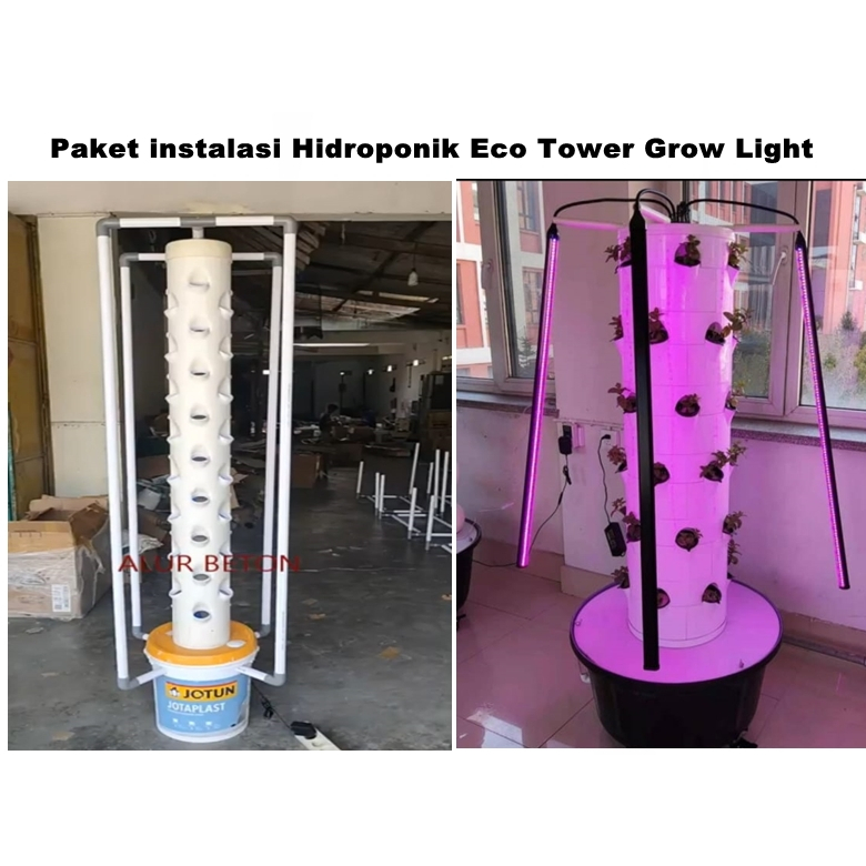 Paket Instalasi Hidroponik Vertikal model Eco Tower Rangka Grow Light