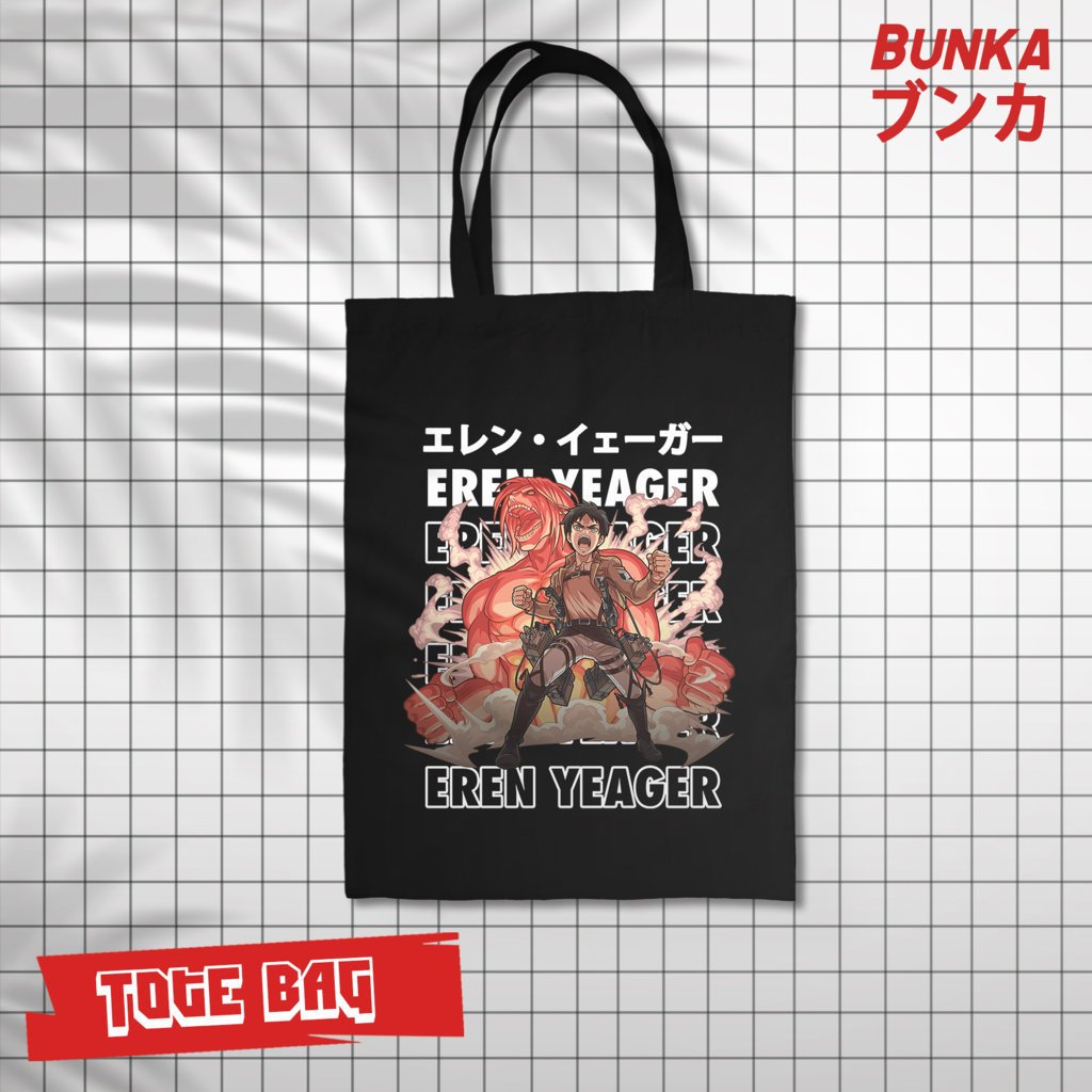 Jual Totebag Kanvas Premium Anime Attack on Titan Eren Yeager BUNKA ...