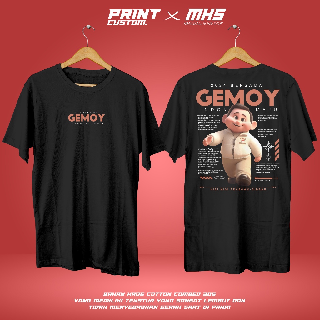 Jual KAOS 2024 BERSAMA PRABOWO GEMOY INDONESIA MAJU COTON COMBED 30S