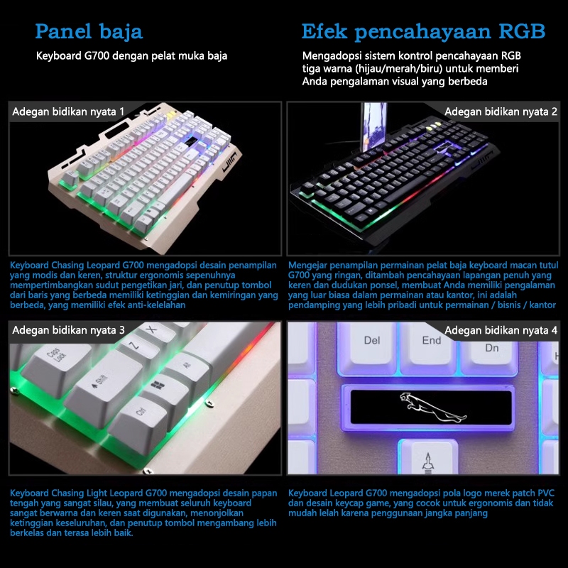 Jual Keyboard dan mouse G700 kabel RGB gaming/tantor mechanical wired ...