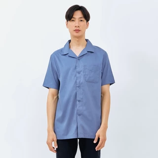 M231 Kemeja Pria Basic Polos Hawaii Pendek Biru Denim 0159A