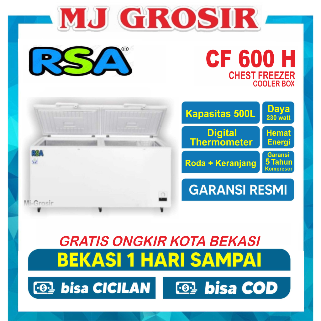 Jual RSA CF 600 H / AB 600 / F 600 LV CHEST FREEZER BOX LEMARI PEMBEKU ...