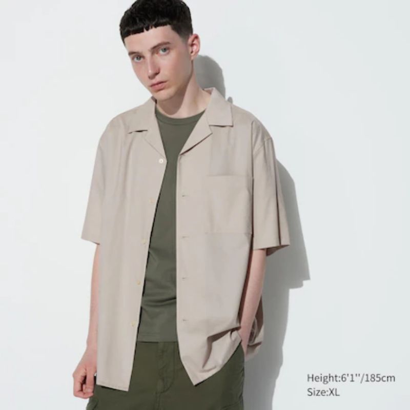 Jual Kemeja Katun Modal Kerah Terbuka Lengan Pendek UNIQLO ORIGINAL ...