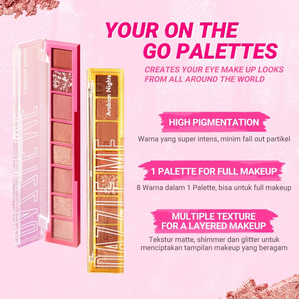 Palet Eyeshadow Dazzle Me untuk Traveling - 8 Warna Makeup Mata Matte Alami BPOM