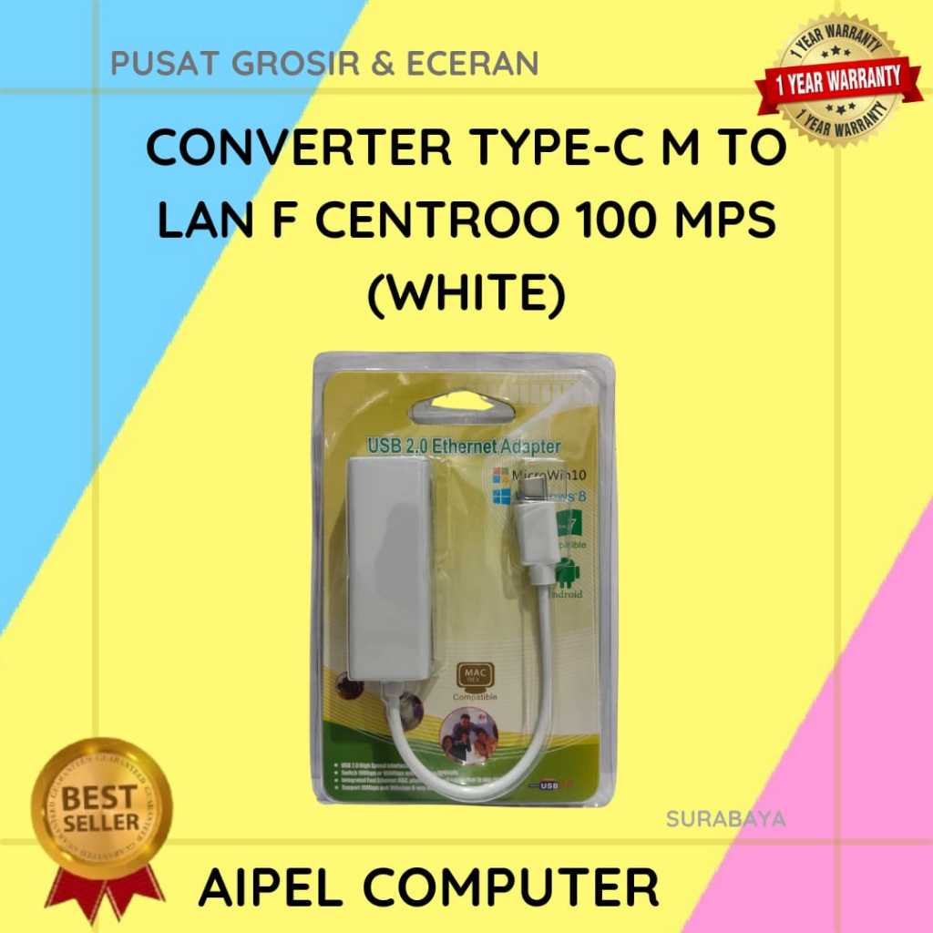 Jual LAN2C | CONVERTER TYPE-C MALE TO LAN FEMALE CENTROO 100 MPS (WHITE ...