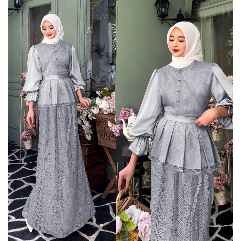 Jual Mia Gamis One Set Brukat Terbaru Premium Remaja Dewasa Wanita Terkini Dress Fashion Pesta