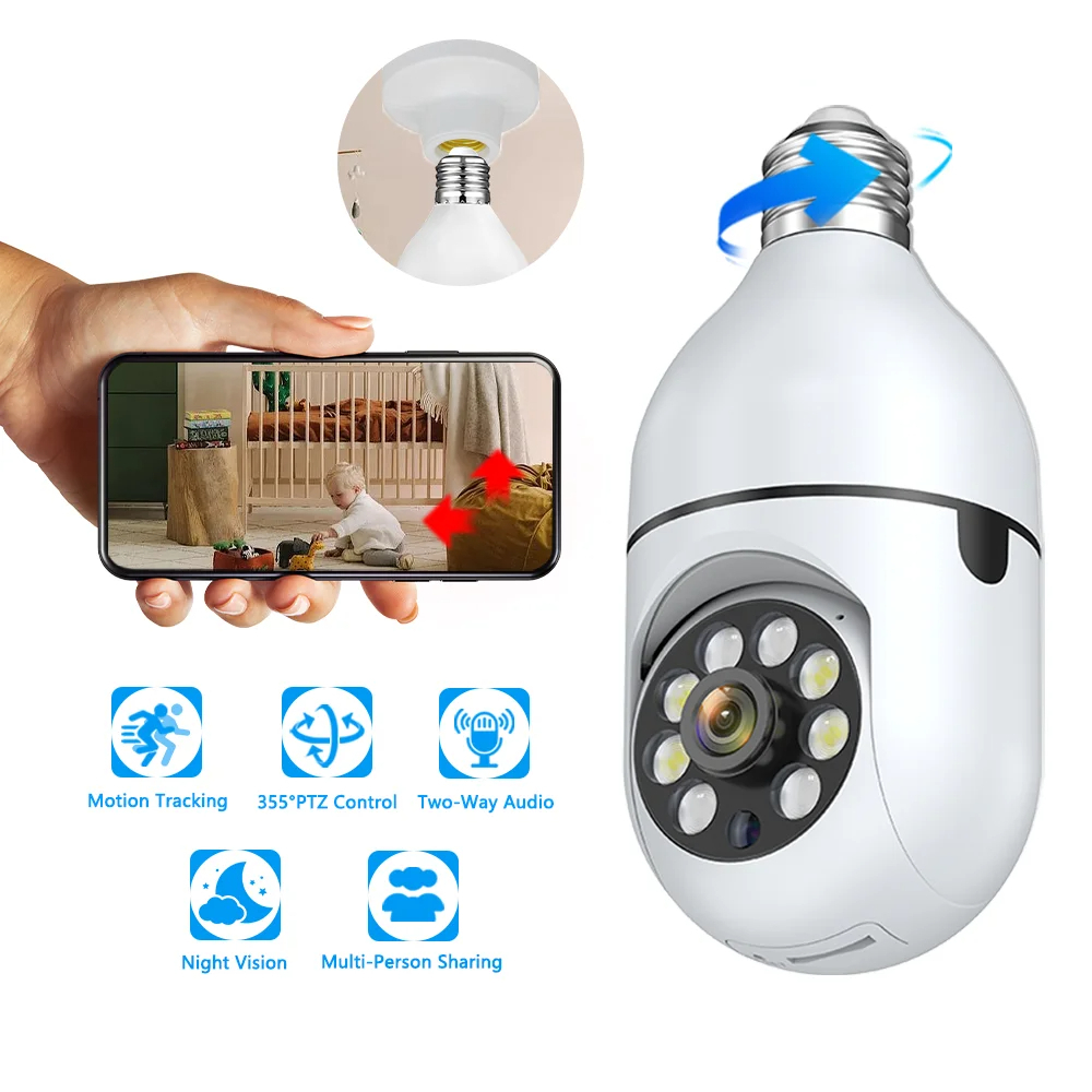 CCTV Wifi IP Panorama Camera 1080P Soket Fiting Lampu E27 Wireless Dual  Light IR Sensor Gerak Suara Dua Arah