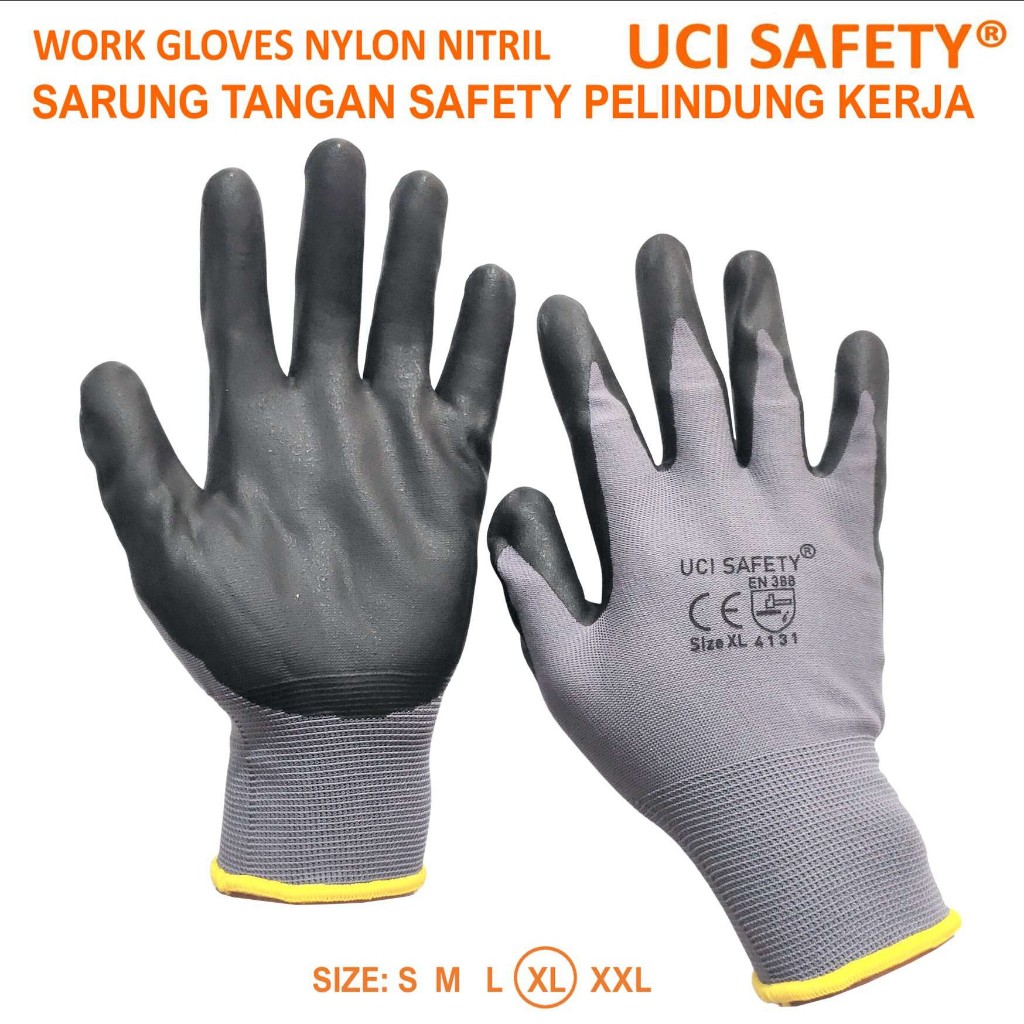 Jual Sarung Tangan safety Gloves Greasy Nitril Nylon Tukang Hitam Black ...