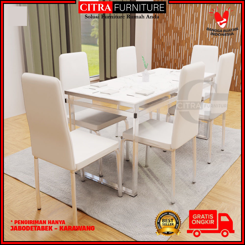 Jual Meja Makan Marmer 6 Kursi Rangka Stainless | Dining Table ...