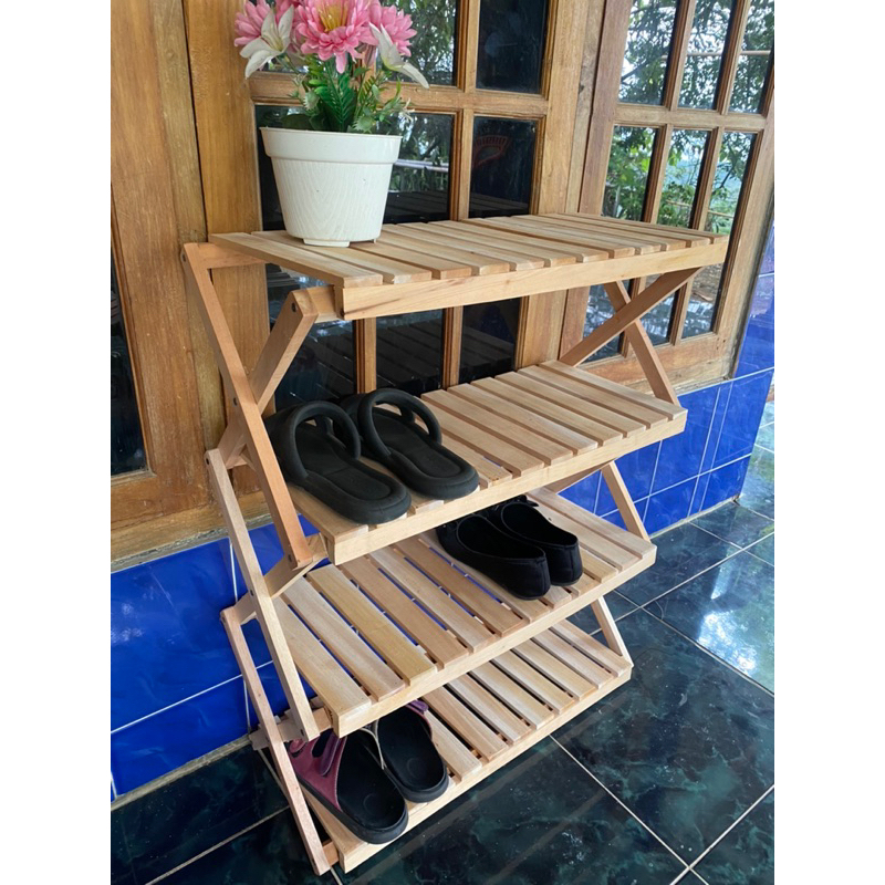 Jual Rak Sepatu Susun Kayu Zigzag Tempat Sepatu Lipat Rak Pot Minimlis Serbaguna Shopee