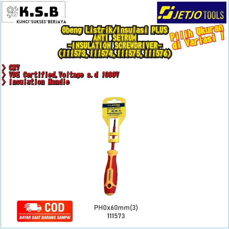 Jual Obeng Listrik/Insulasi PLUS/ Insulation Screwdriver PLUS JETJO ...