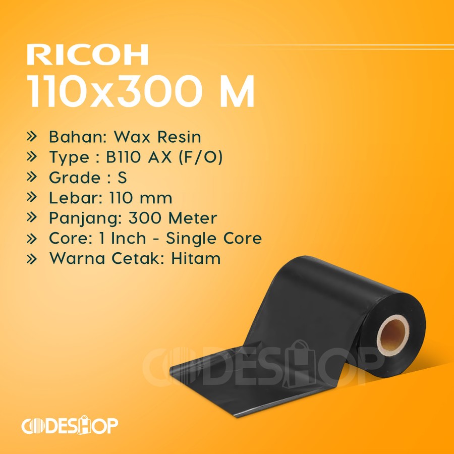 Jual Ribbon Barcode Ricoh B110AX Wax Resin Ukuran 90mm X 300m | 90mm X ...