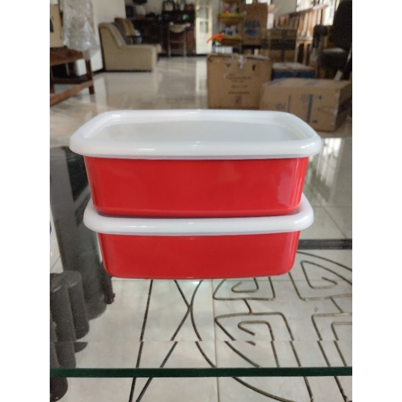 Jual panci kotak enamel mini putih / lunch box putih / tempat makan ...