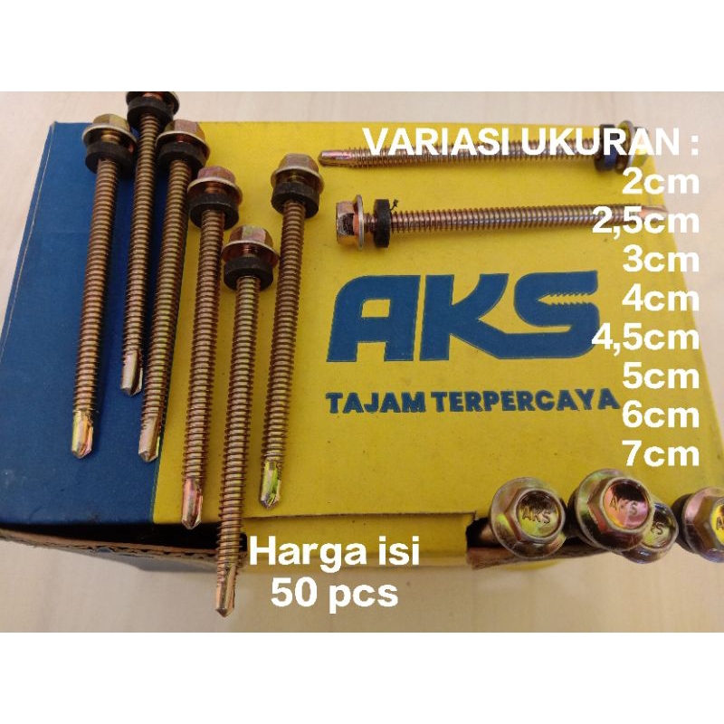 Jual 50pcs Sekrup Roofing Kuning Baja Ringan AKS 2cm-7cm | Sekrup Baja ...