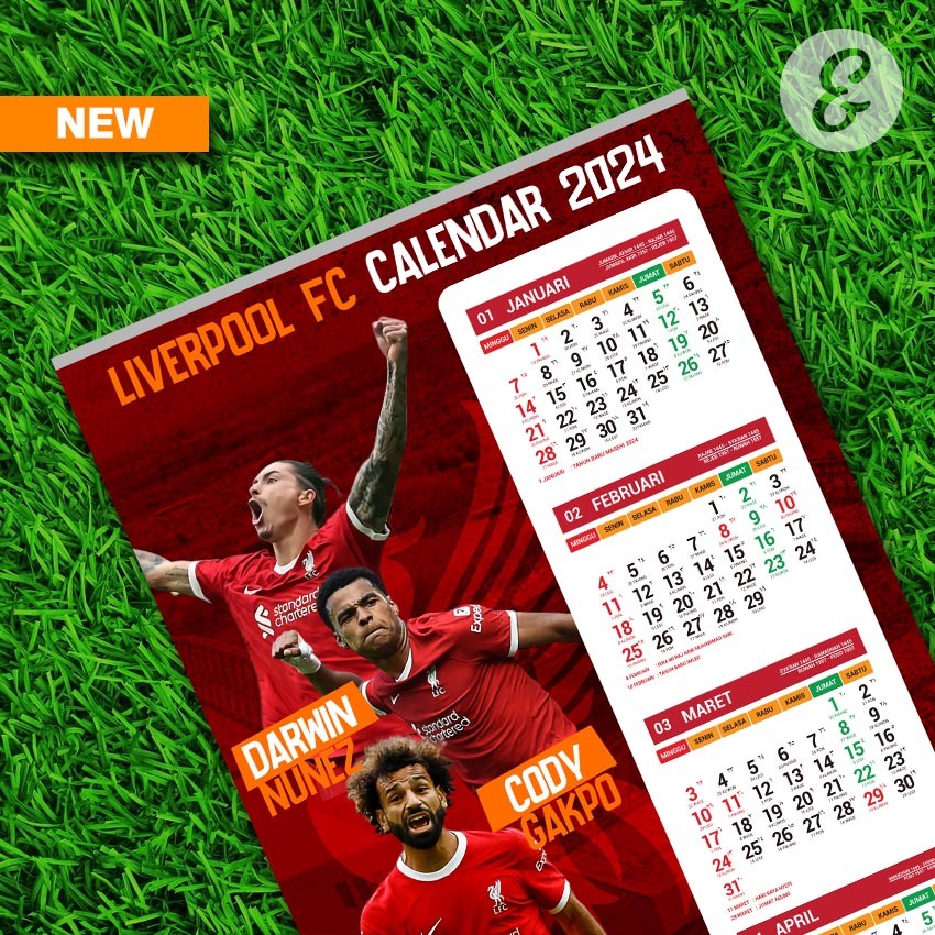 Jual Kalender Bola Tahun 2025 edisi Liverpool 4 Bulanan Shopee