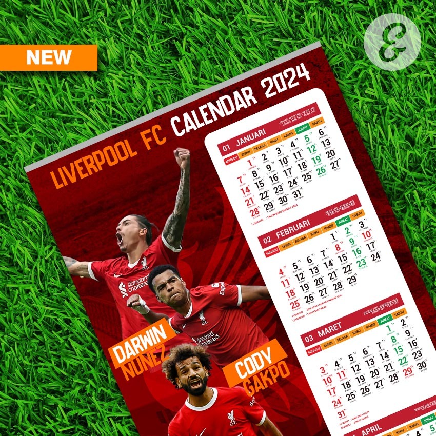 Jual Kalender Bola Tahun 2024 edisi Liverpool 4 Bulanan Shopee