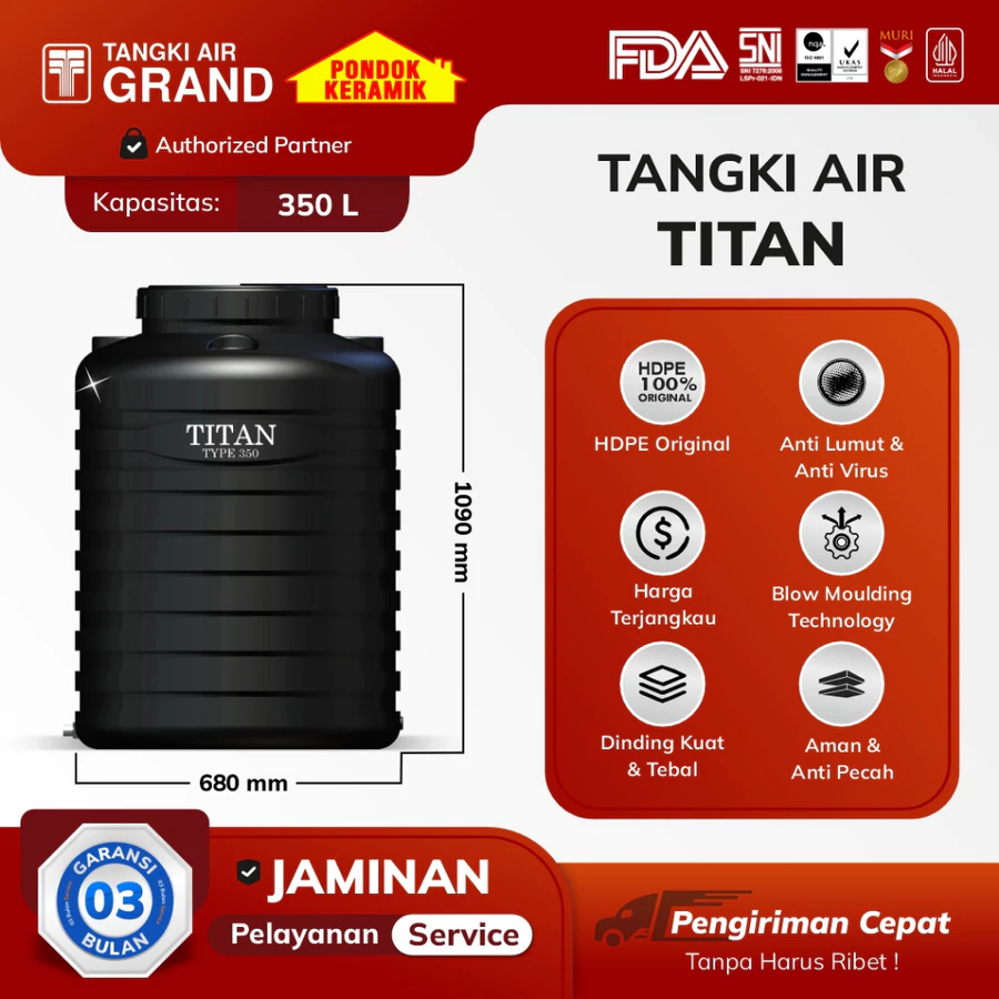 Tangki Toren Tandon air Tedmond Titan Blow 350 L Tidak Berbau & Higienitas Air Dalam Tangki Terjaga