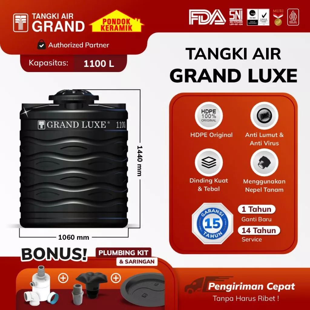 Tandon Toren Tangki Air Tedmond Grand Luxe 1100 Liter Anti Lumut Sertifikasi Halal Tangki Pertama di Indonesia Garansi 15 Tahun