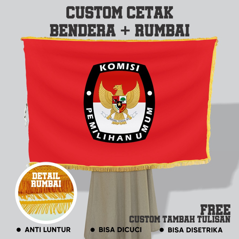 Jual bendera Logo KPU Pemilu 2024 SMP bolak balik 2 sisi plus renda ...