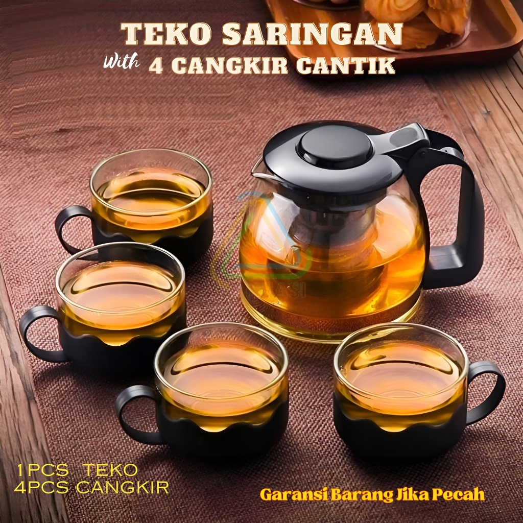 Jual Teko Kaca Teapot Teh Set Mewah 1 Paket 5 In 1 Hampers Souvenir Kettle 950ml Dengan 4pcs