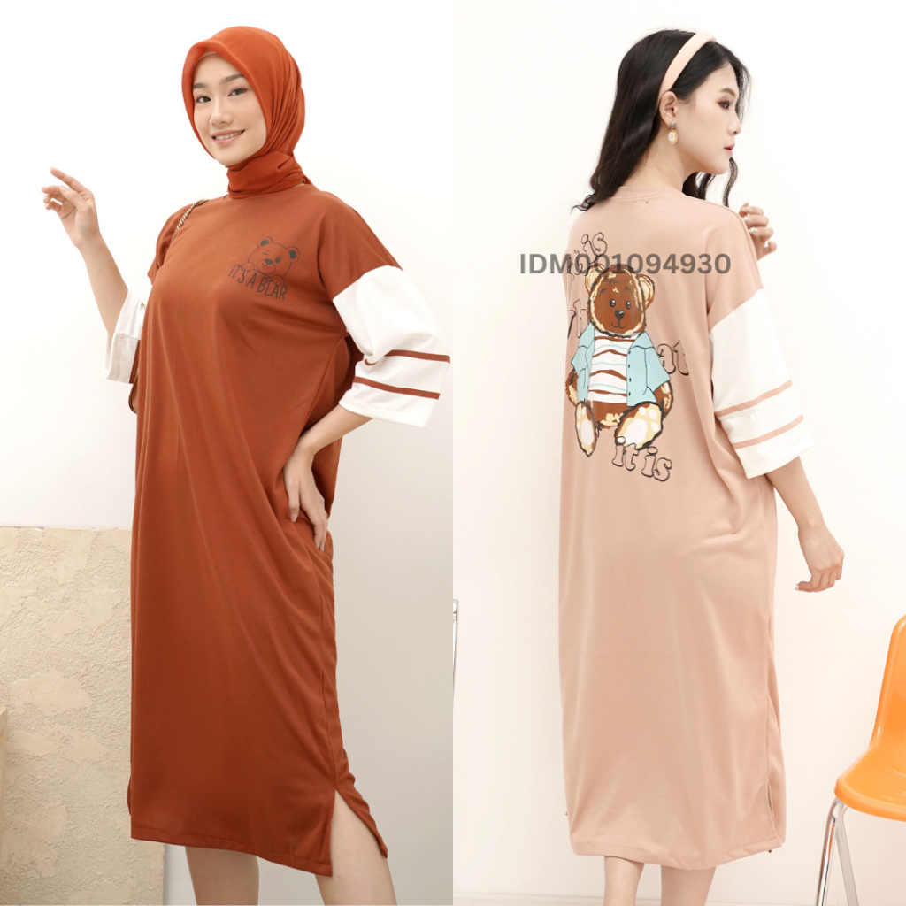 Jual ilook | LD 120 Dress What its Dres Midi Oversize Bear Wanita Cewek ...