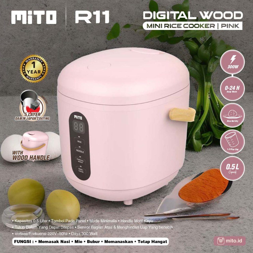 Jual MITO Mini Rice Cooker R11 0,5L Handle Kayu - Pink | Shopee Indonesia