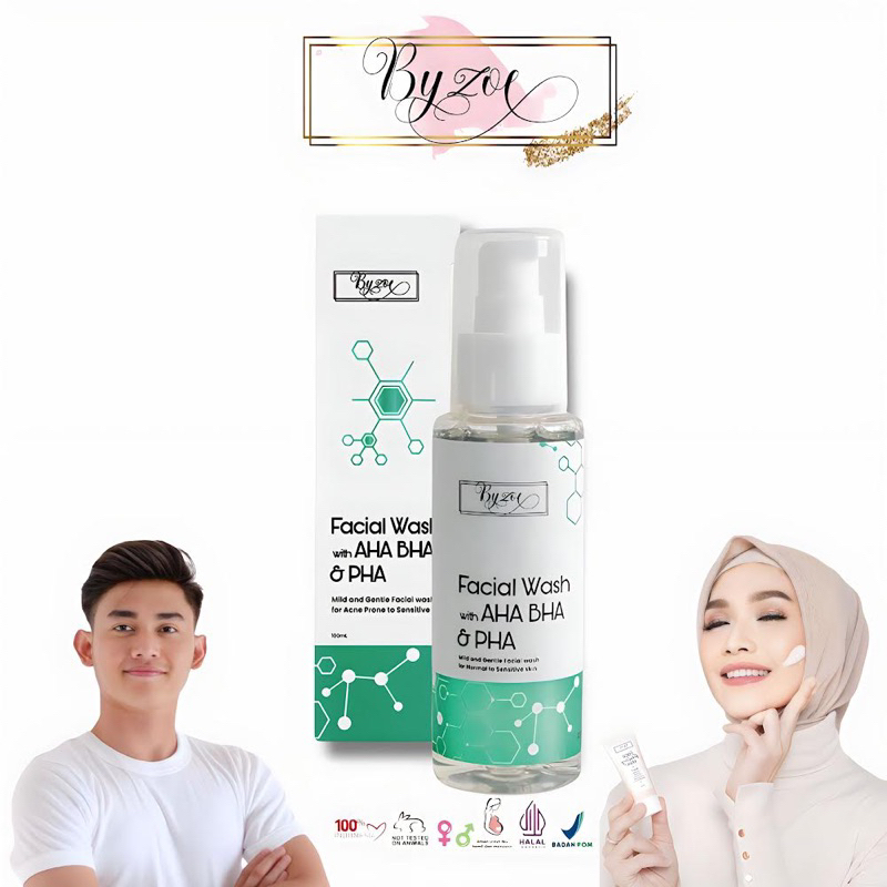 Jual Byzoe Exfoliating Facial Wash with AHA BHA PHA for Sensitive, Acne
