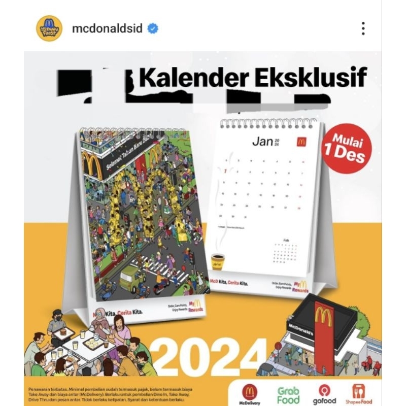 Jual Kalender MCD Mcdonald 2024 Satuan  Shopee Indonesia