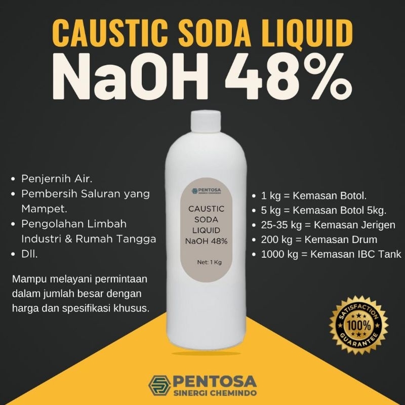 Jual Caustic Soda Liquid Cair 1 Kg NaOH 48 Pembersih Kotoran