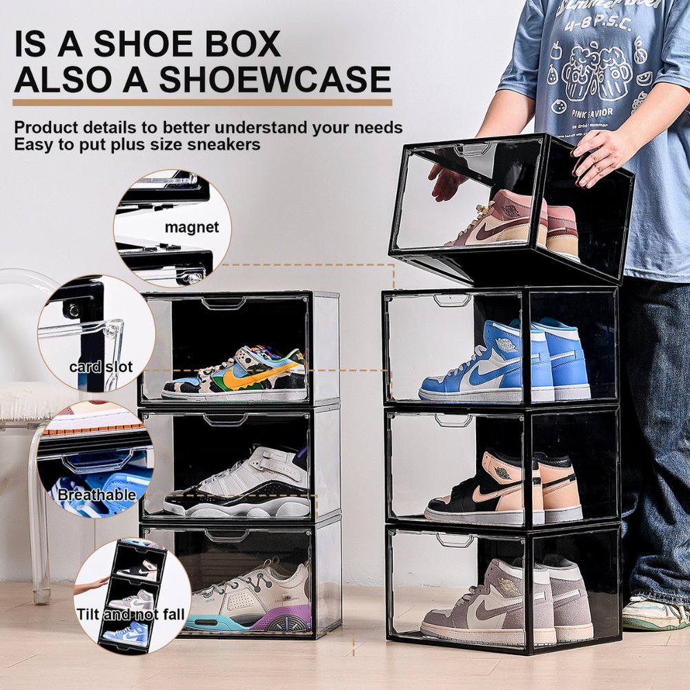 Jual Kotak Sepatu Plastic Akrilik Sneaker Stackable Transparan Hitam ...