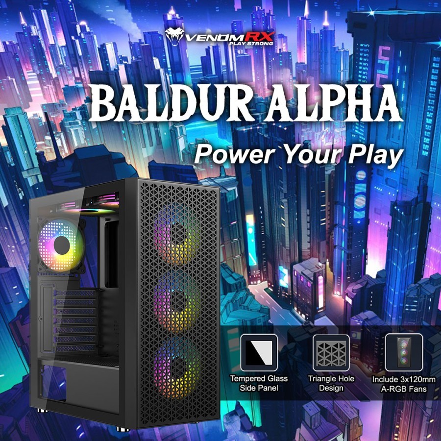 Jual VenomRX Casing PC Baldur Alpha Black ATX 3x120mm A RGB Fan Shopee Indonesia