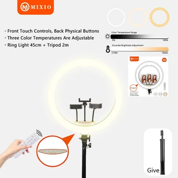 MIXIO Ring Light 45cm Light Stand Tripod 2M With 3 Holder HP Remot