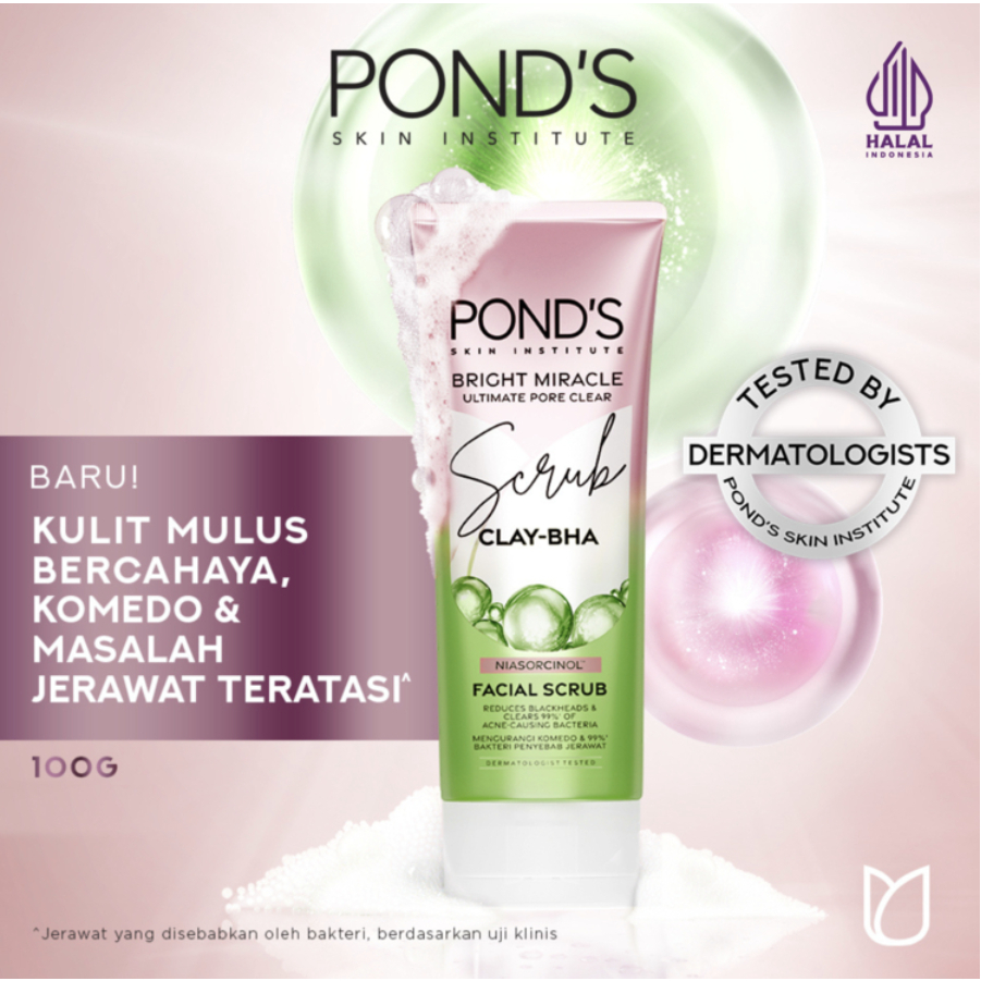 Jual Ponds Bright Miracle Ultimate Pore Clear Clay BHA Facial Scrub ...