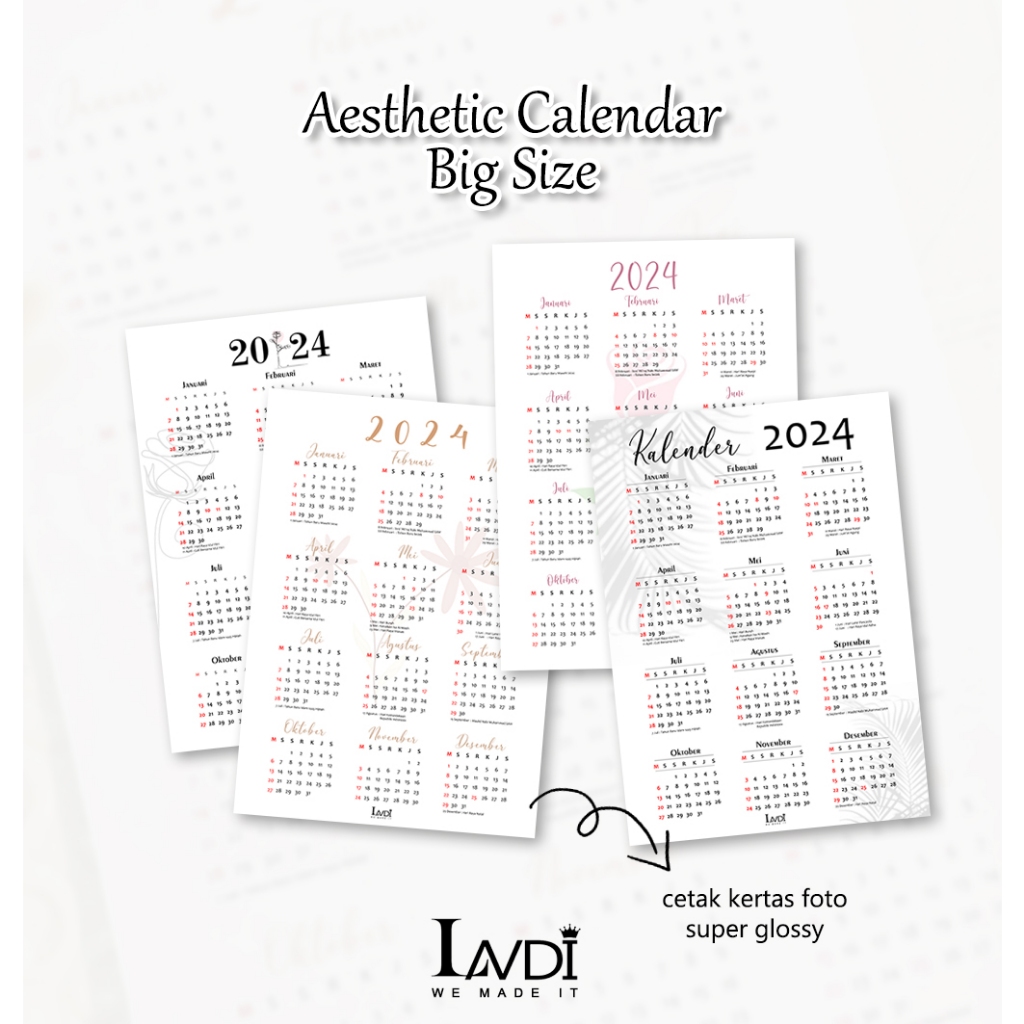 Jual Kalender 2024 Aesthetic Minimalis Kertas Foto Glossy A3 