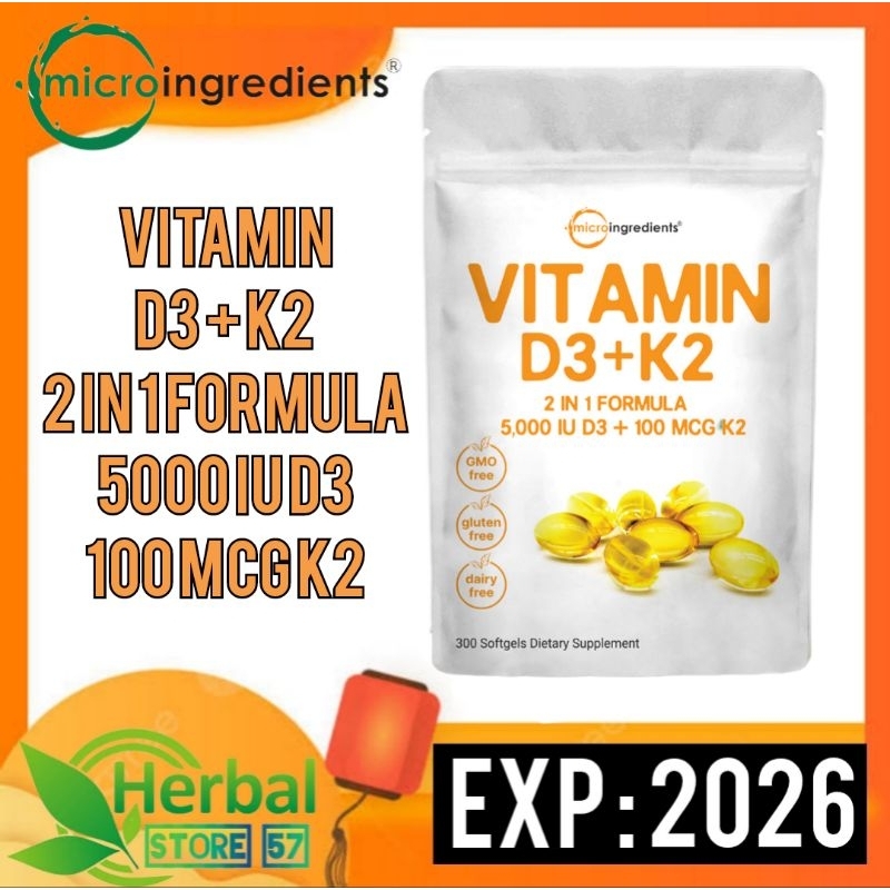 Jual Vitamin D3 5000 iu + K2 100 mcg Micro Ingredients 300 Softgels
