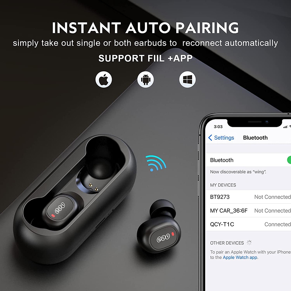 Jual QCY TWS Bluetooth Earphone with Charging Case - QCY-T1C - Black ...