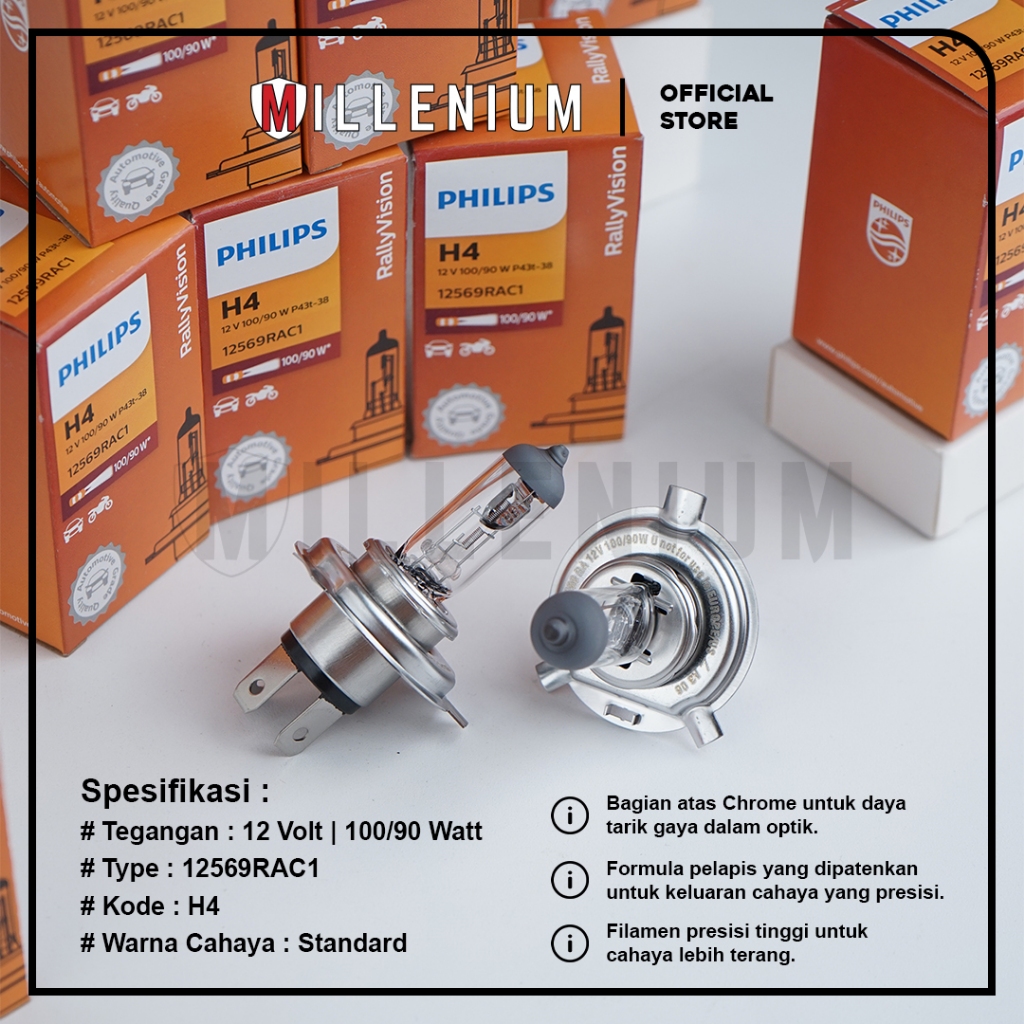 Jual Lampu Halogen H4 PHILIPS Original 100% | 100/90W 12V | Lampu Utama ...