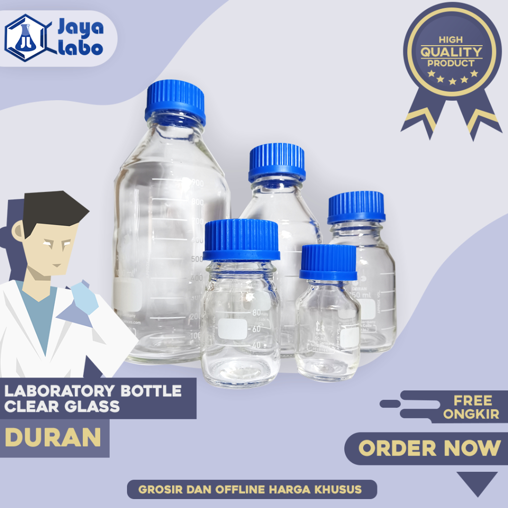 Jual DURAN BOTOL SAMPEL Vol. 500 ml / LAB BOTTLE KACA BENING ...