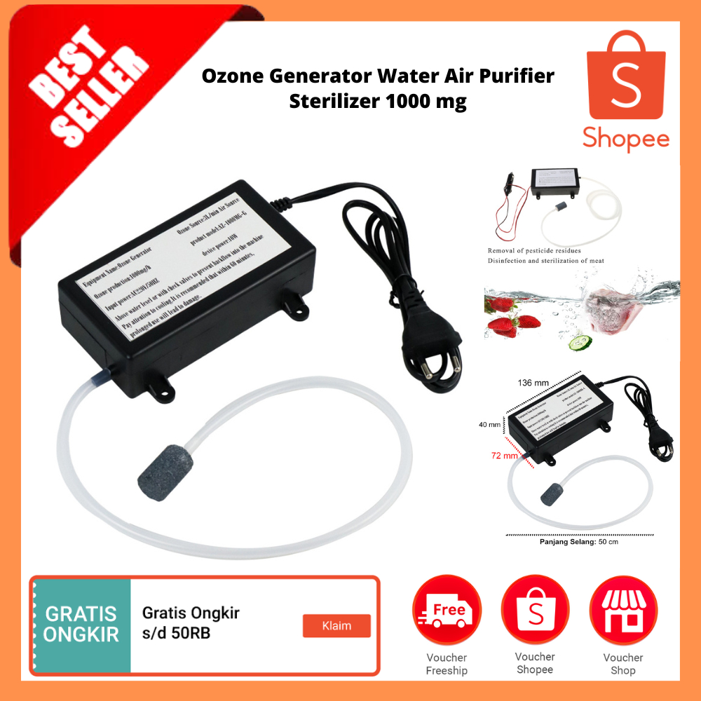 Jual Ozone Generator Water Air Purifier Sterilizer 1000 mg / Generator ...