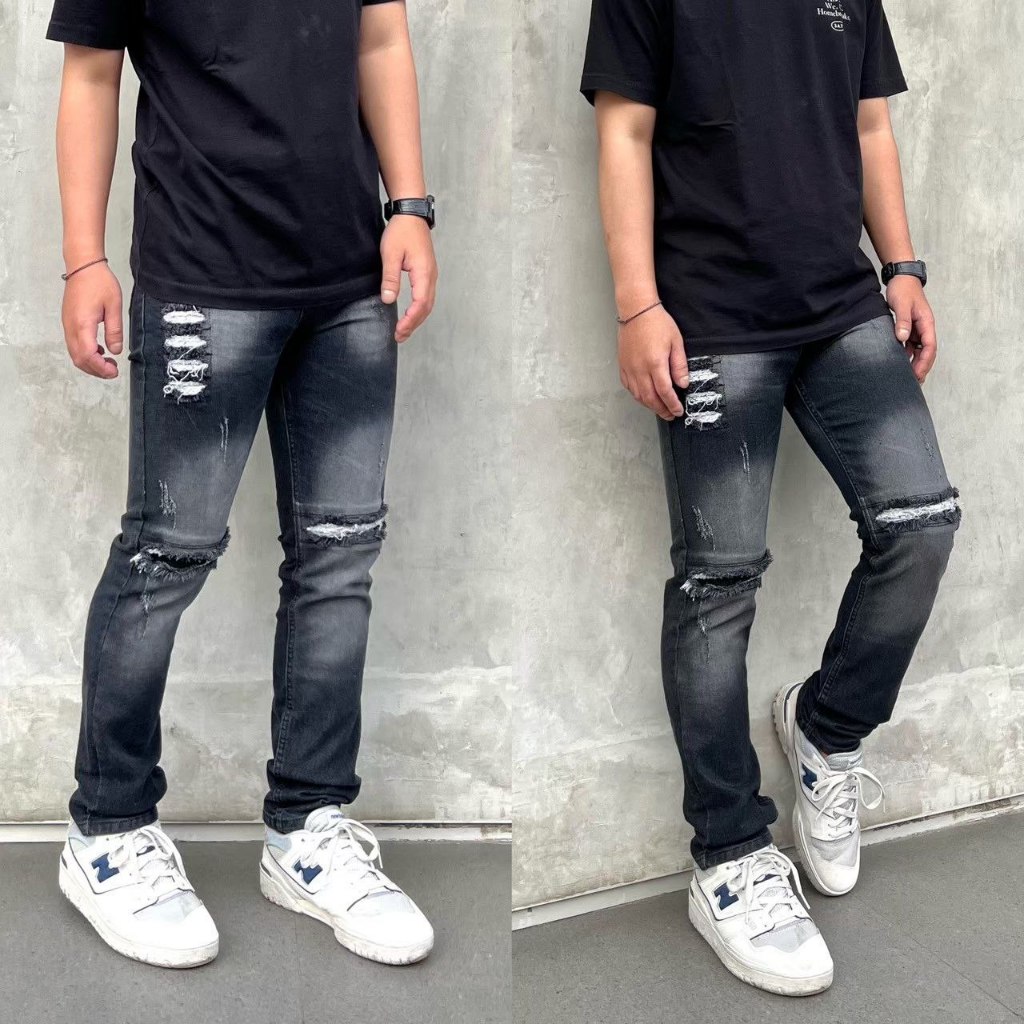 Jual Celana jeans pria sobek abu grey slimfit stretch panjang cowok ...
