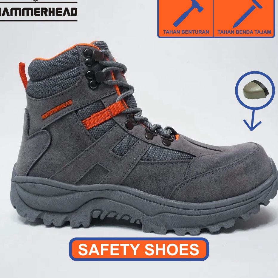 Jual Sepatu Pria Safety Boots Thresher Ujung Besi Hammerhead Grey High