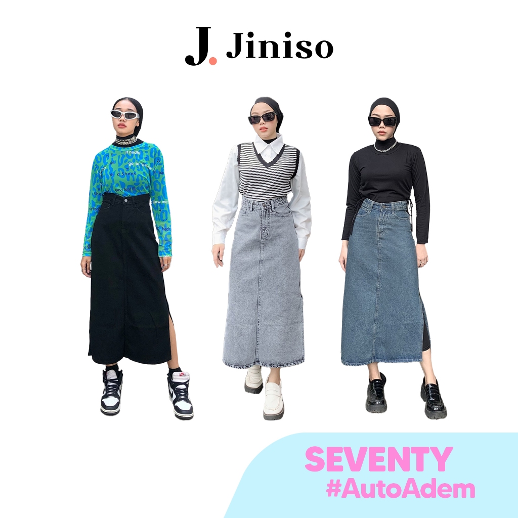 Jual Jiniso Highwaist Rok Slit Seventy Jeans Panjang Vol Shopee