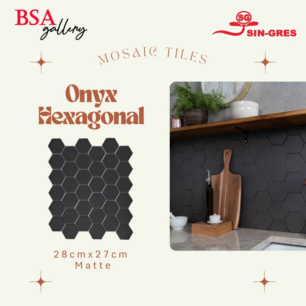 Jual Mosaic Keramik Hexagonal Hitam Mozaik Dinding Lantai Dapur Black