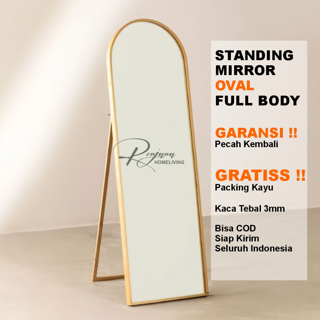 Jual Standing Mirror Cermin Full Body Oval X Cm Bahan Kayu Solid Garansi Pecah Kembali