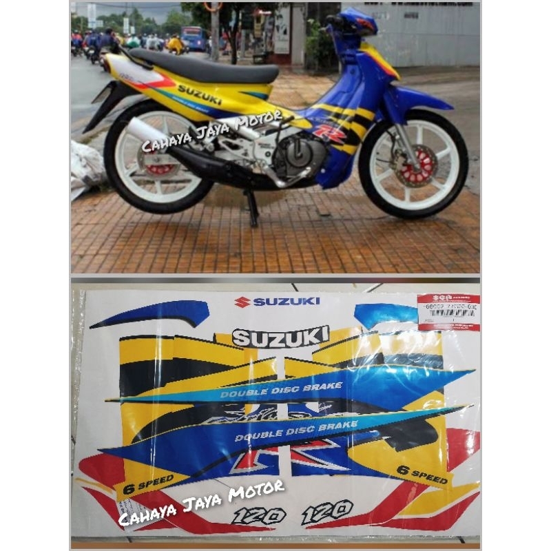 Jual Striping Stiker Lis Satria R 120 Biru Kuning Asli Suzuki 2003 Full ...