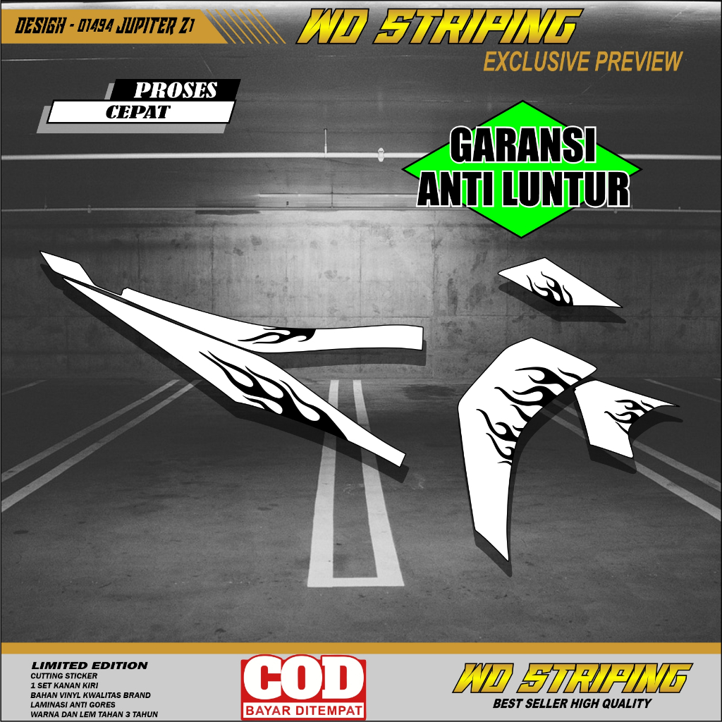 Jual 01494 CUTTING STICKER STRIPING JUPITER Z1 MOTIF API HOT WHEELS ...